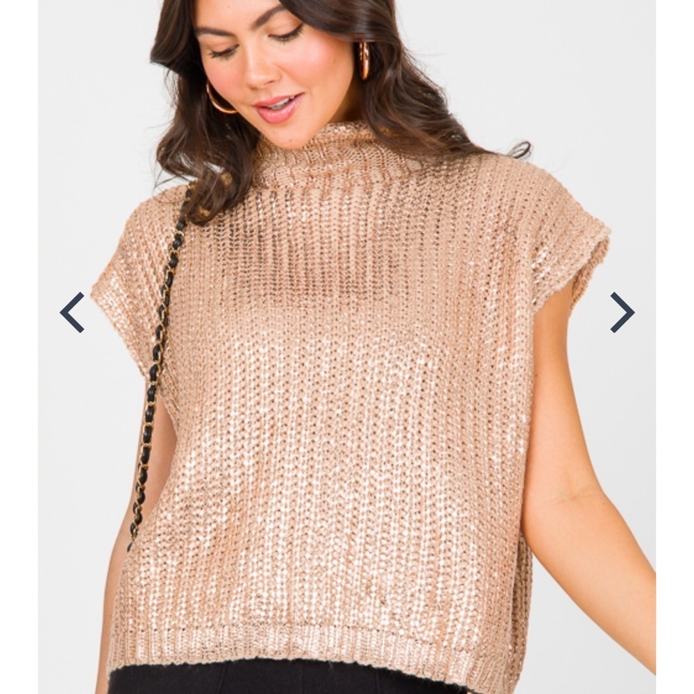She + Sky Shimmering Gold Turtleneck Sweater - Picture 3 of 12